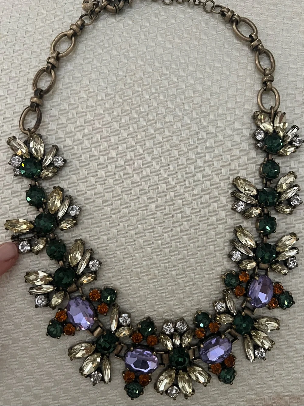 J.Crew Floral Cluster Crystal Statement Necklace - 1 Stone Missing - Picture 7 of 8